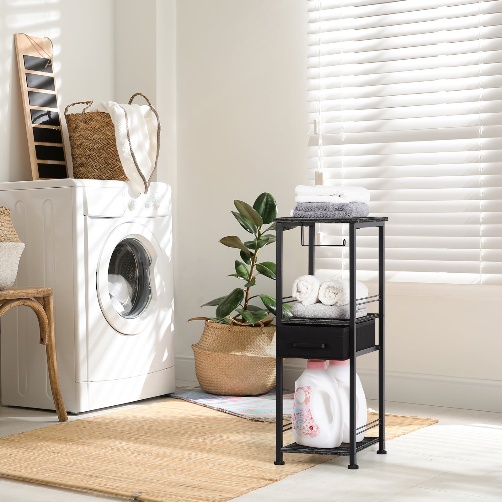 3-Tier Bathroom Storage Cabinet Tissue Holder Black