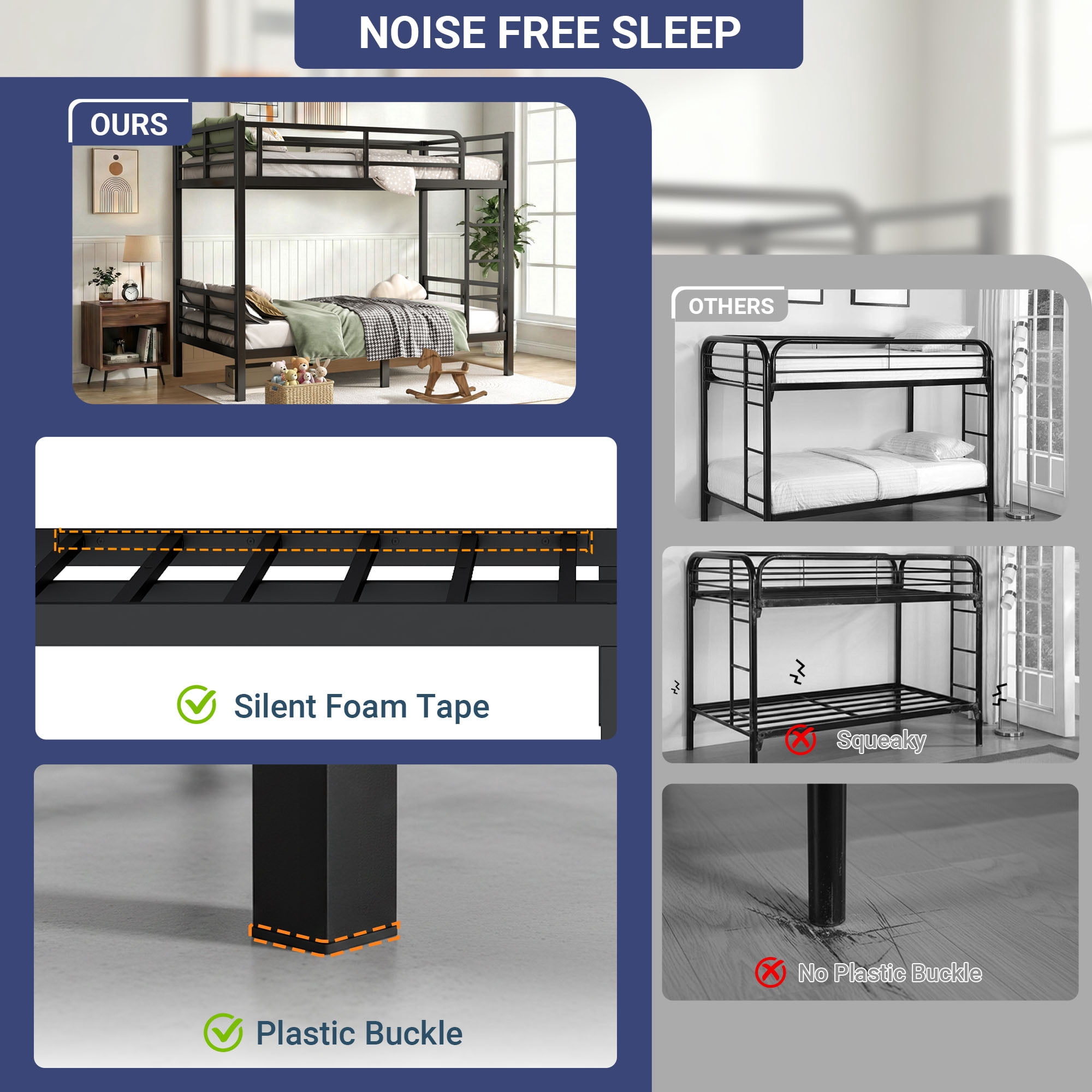 Miniyam Twin over Twin Metal Bunk Bed with Underbed Storage,Black