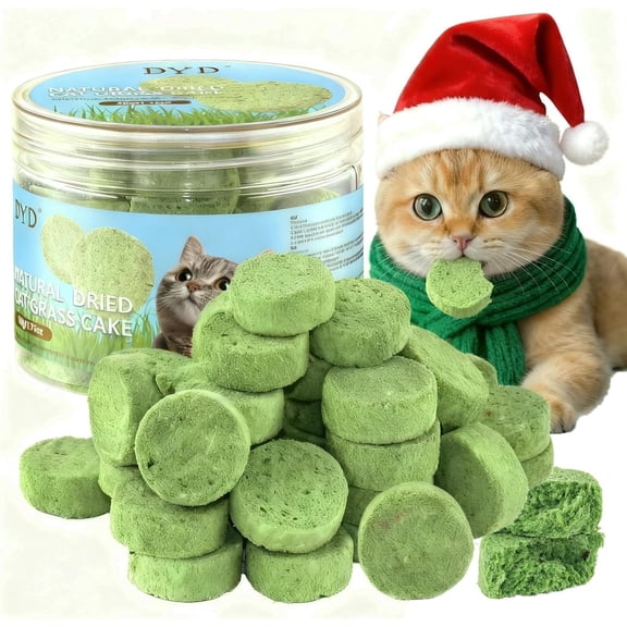Freeze-Dried Cat Grass Treats - Natural Cat Grass Chew Snacks with Chicken & Egg for Hair Ball Aid and Digestion for Cats - 50g