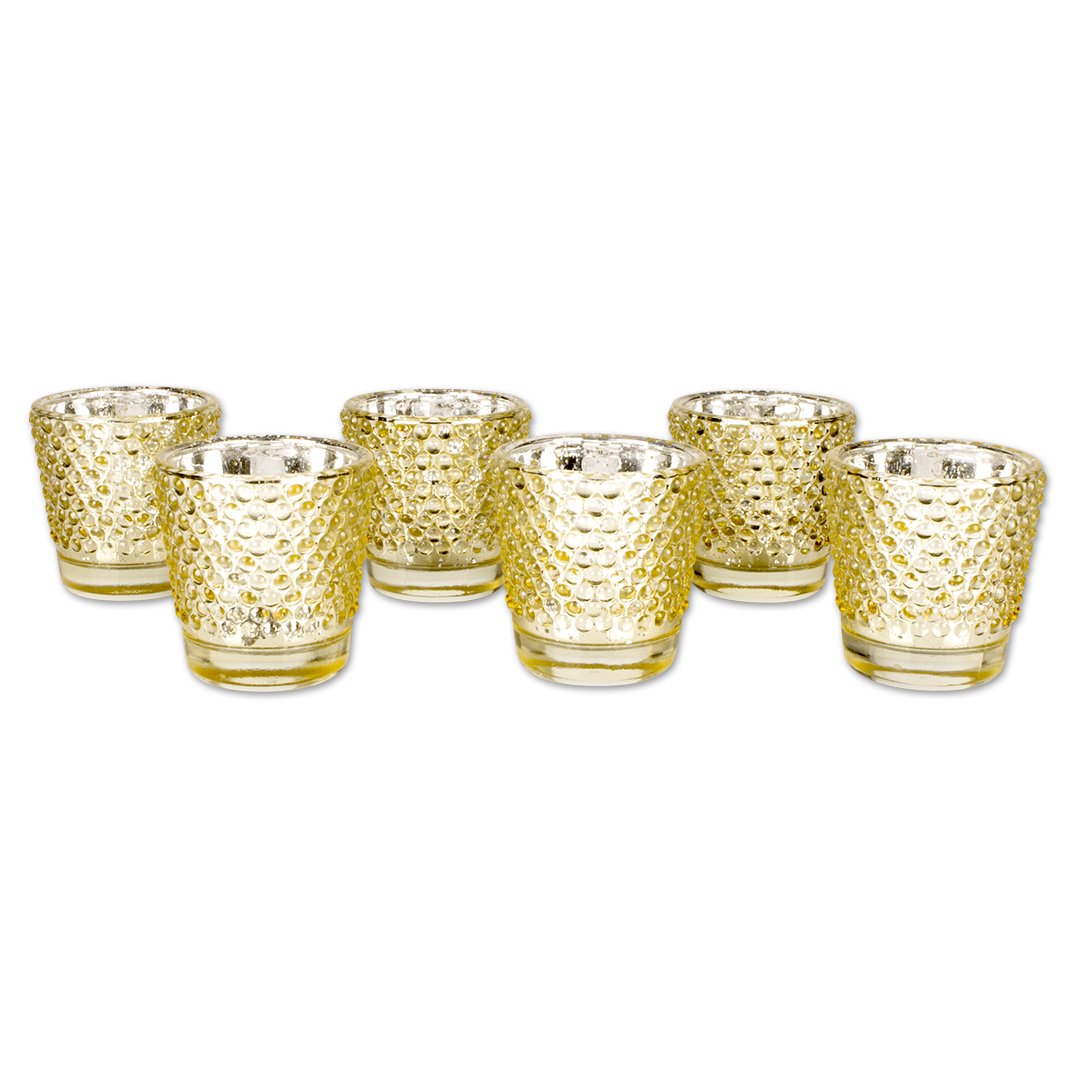 Koyal Wholesale Gold Foil Hobnail Glass Candle Holders, 6ct