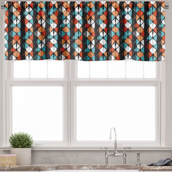 Ambesonne Geometric Valance Pack of 2, Modern Hexagon Design, 54"X12", Turquoise Salmon