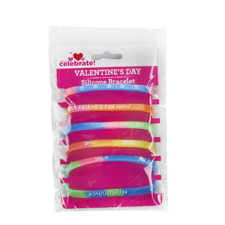 Way To Celebrate Valentines Day Silicone Bracelets, 6 Count