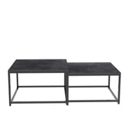 Wisfor Set of 2 Square Coffee Tables Living Room Nesting End Side Tables, Black Stoned Top, Metal Frame