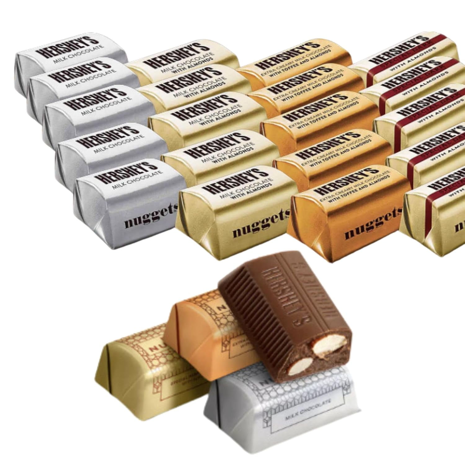 Hershey's Assorted Chocolate Nuggets, 2 Lbs., Bulk,  with Milk Chocolate, Toffee and Almonds  and Chocolate with Almonds Candy