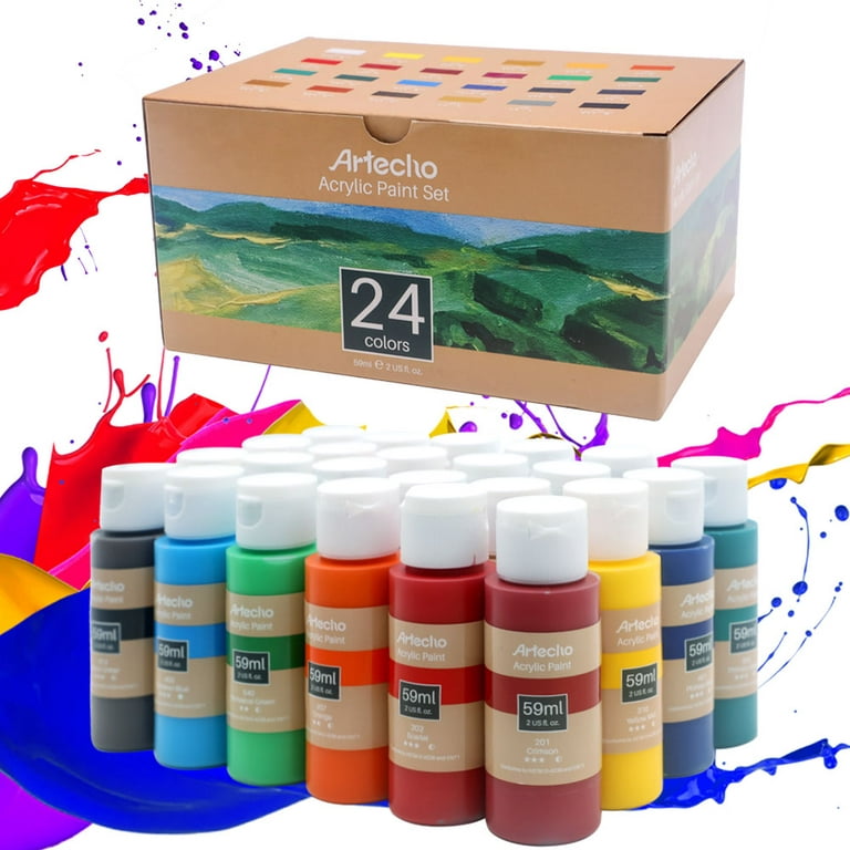 Levin Acrylic Paint Set 12 Colours 12ml, Perfect for Canvas,  Wood, Fabric, Leather, Cardboard, Paper, MDF and Crafts 