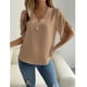 thumbnail image 3 of Mujeres ruffle manga corta tops moda casual mujeres encaje profundo V cuello manga corta camisa para el trabajo diario compras albaricoque S, 3 of 7
