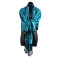thumbnail image 4 of Sapphire Blue Pashmina Shawl with Navy Floral Accents – Elegant Tasseled Wrap, 4 of 4