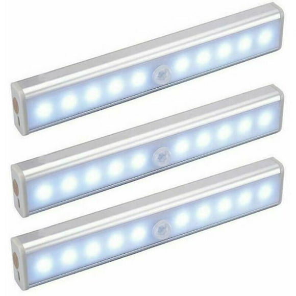 Set Of 3 10 Led Lamps, Wireless, Usb Rechargeable, Magnetic, Motion Detector, Portable. Closet Light, Emergency Portable Lamp, Child Night Light, Auxi