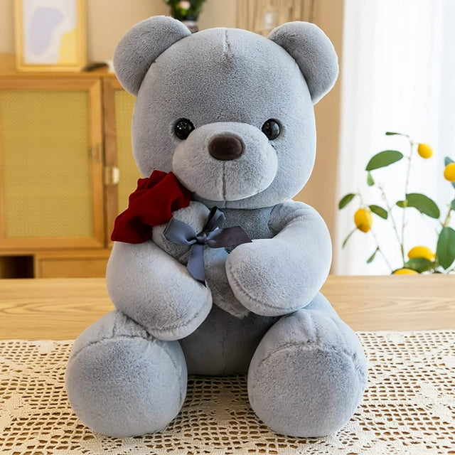 Oso de peluche con rosa, muñeco de peluche, regalo del día de San Valentín para niñas, amantes de las novias, 9 pulgadas (gris) JM