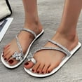 thumbnail image 4 of Xfvqtps Womens Slide Sandals Flat Toe Ring Rhinestone Straps Soft Sole Non Slip Casual Beach Sandals White, 4 of 6