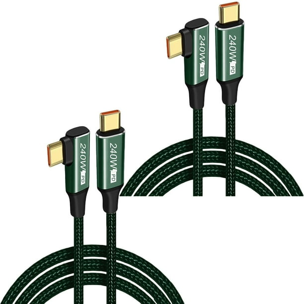 Cargador de 2m Tipo C GoldLink 2LI 2Pzas 2m Rápida 240 W 5-A Tipo C 90° Tipo C Verde.
