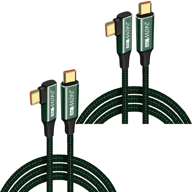 Cargador de 2m Tipo C GoldLink 2LI 2Pzas 2m Rápida 240 W 5-A Tipo C 90° Tipo C Verde.
