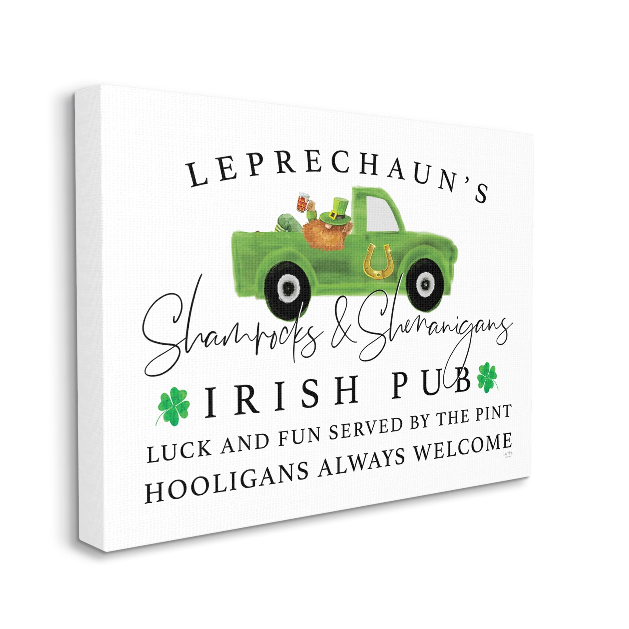 Irish Pub Whimsical Leprechaun Green Shamrock Details Inspirational Graphic Art Gallery-Wrapped Canvas Print Wall Art