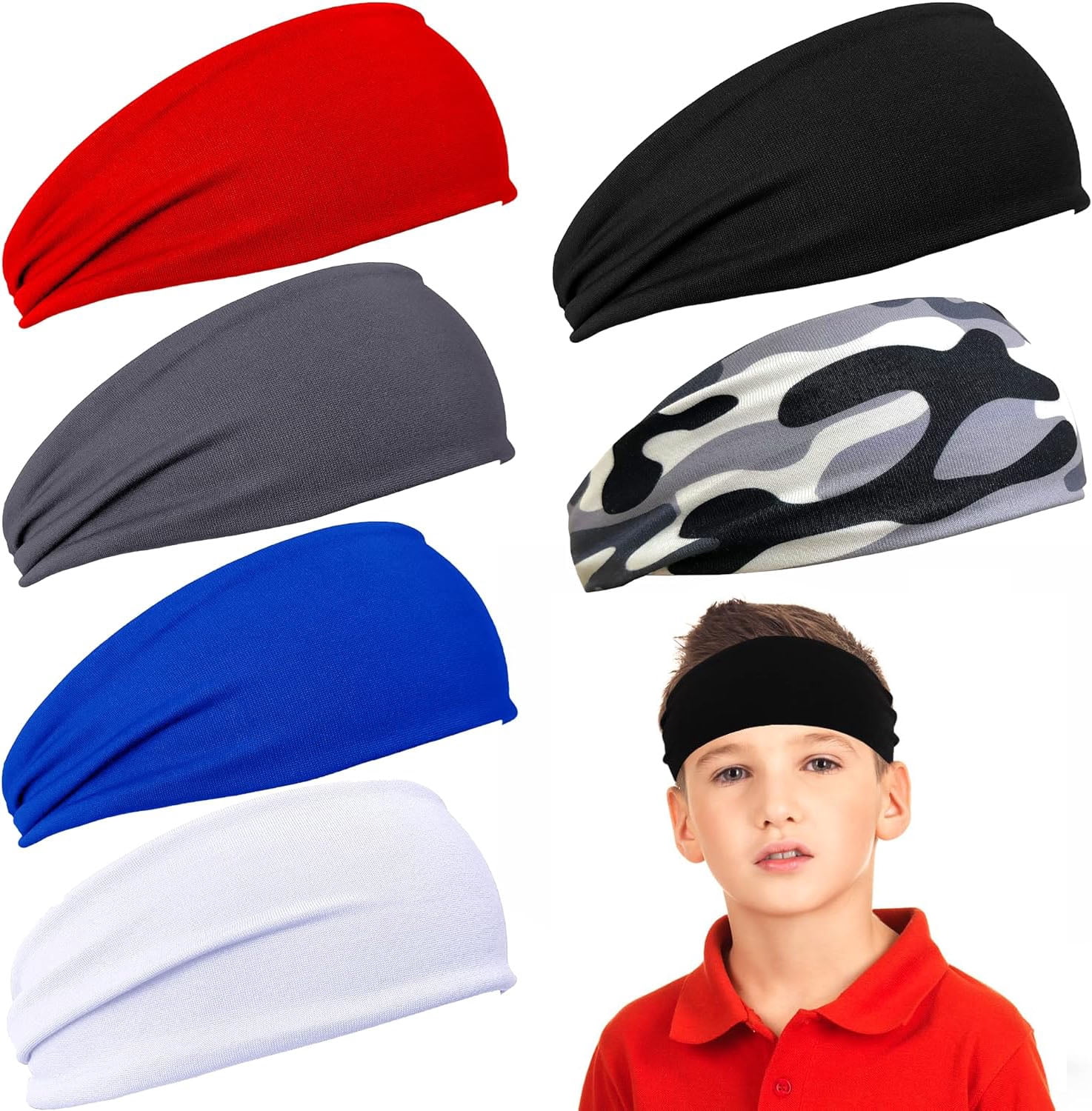 6 Pcs Boys Sports Headbands – Breathable Camouflage Sweatbands For Football, Basketball, Running & Cycling