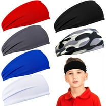 ZHUYING 6 PCS Sweatbands for Kids, Soccer Headbands Boys Sports Kids Sweatbands, Breathable Sweat Wicking Headband, Baseball Youth, Black, White, Gray, Blue, Red and Camouflage