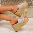 thumbnail image 4 of Rokment Sparkly Metallic Platform Wedge Slip on Sandals for Women Dressy Bridal Bling Trendying Casual Leather Height Increasing Chunky Heeled Dress Slides Comfy Walking Slippers Silver Size 9, 4 of 7