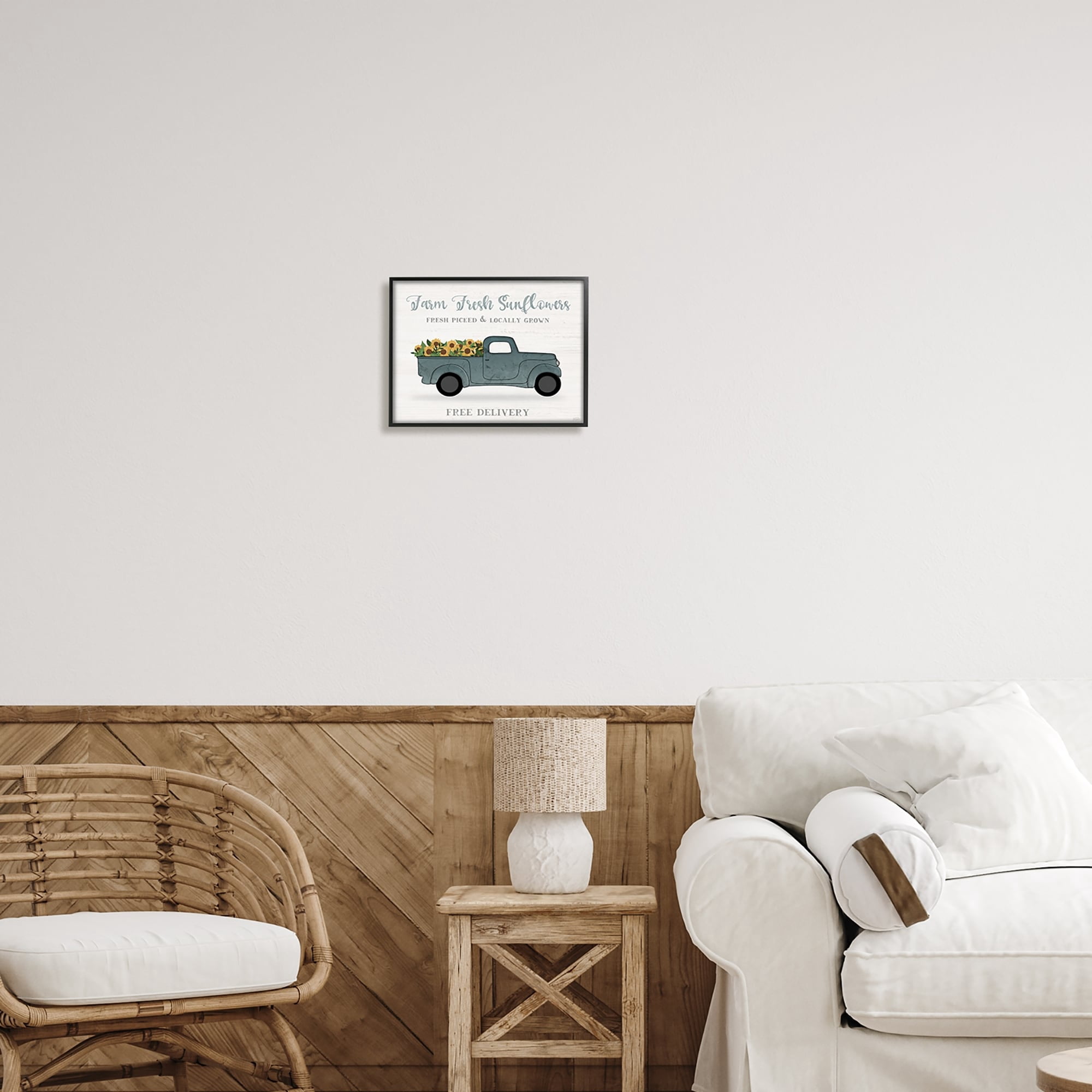 Stupell Industries Farm Fresh Sunflowers Rustic Pickup Truck Sign Graphic Art Black Framed Art Print Wall Art, Design by Natalie Carpentieri