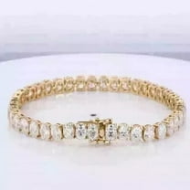 12Ct Natural Moissanite Diamond Round Cut Tennis Bracelet in 14K Yellow Gold Plated