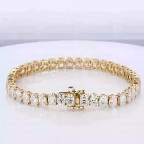 12Ct Natural Moissanite Diamond Round Cut Tennis Bracelet in 14K Yellow Gold Plated