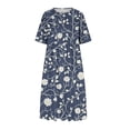 thumbnail image 4 of DailyTrove Women Round Neck 3/4 Sleeve White Vine Floral Print Loose Side Pocket Flowy Midi Casual Dress, 4 of 5