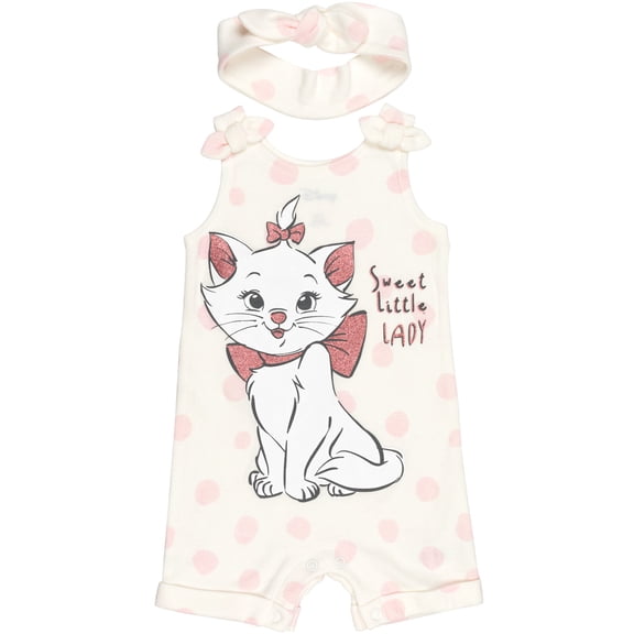 Disney The Aristocats Baby Girls' Sleeveless Romper Pajama and Headband Set Tusk Polka Dot Marie