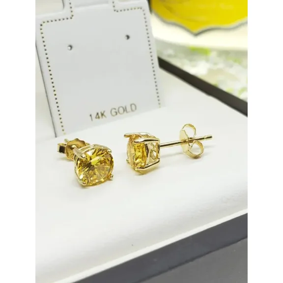 Mangal Jewels 3 Ct Round Cut 4mm Yellow Citrine Solitaire Womens Stud Earrings 14k Yellow Gold Finish