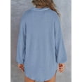 thumbnail image 5 of Women Waffle Knit Tops Henley Shirts Long Sleeve V Neck Solid Color Casual Tunic Blue S, 5 of 6