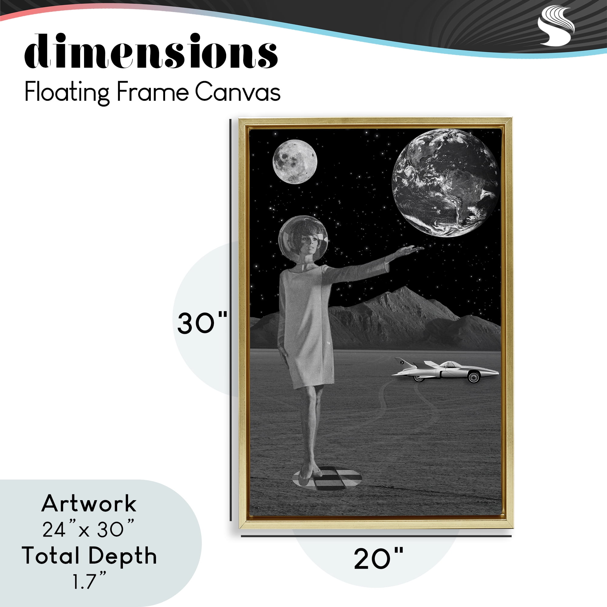 On A Mission Retro Space Gold Framed Floater Canvas Wall Art, design by Elo Marc