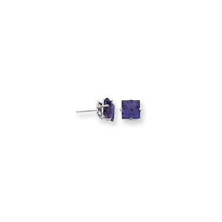 - 14k White Gold 7mm Princess Cut Purple Amethyst Post Stud Ball Button Earrings Gemstone Fine Jewelry For Women Gift Set