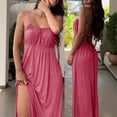 thumbnail image 2 of Yangnuo Women's Spaghetti Strap Backless Maxi Dress Ladies Ruched Solid Color Casual Summer Dress Pink XL, 2 of 6