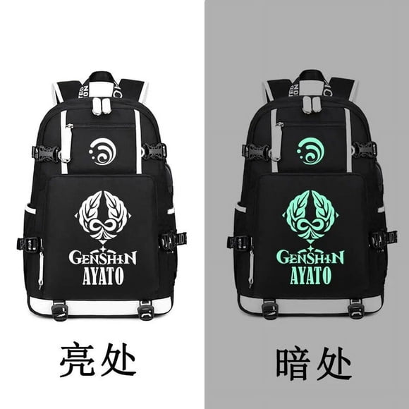 Genshin Impact Anime Luminous Backpack Student School Shoulder Bag Xiao Large Capacity Canvas Travel Backpack with Data Cable