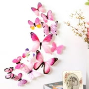 LowProfile Wall Decor 12pcs Decal Stickers Home 3D Butterfly Rainbow Pink Decorations