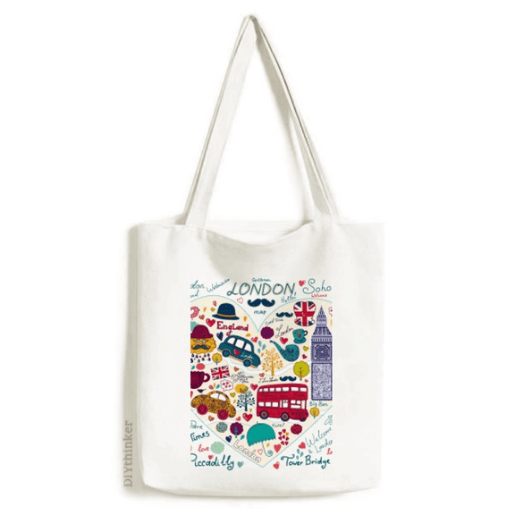 Love Heart Big Ben Bus UK Landmark Flag Tote Canvas Bag Shopping Satchel Casual Handbag