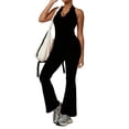 thumbnail image 3 of Sentmoon Casual Summer Rompers Women Beach Outfits V Neck Solid Color Lace Backless Slim Fit Overalls for Work and Business Casual, 3 of 7
