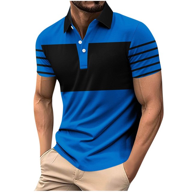 Weiqiqre Shirts for Men Short Sleeve Color Blocked Turndown Collar Button Basic Cotton Golf Shirts