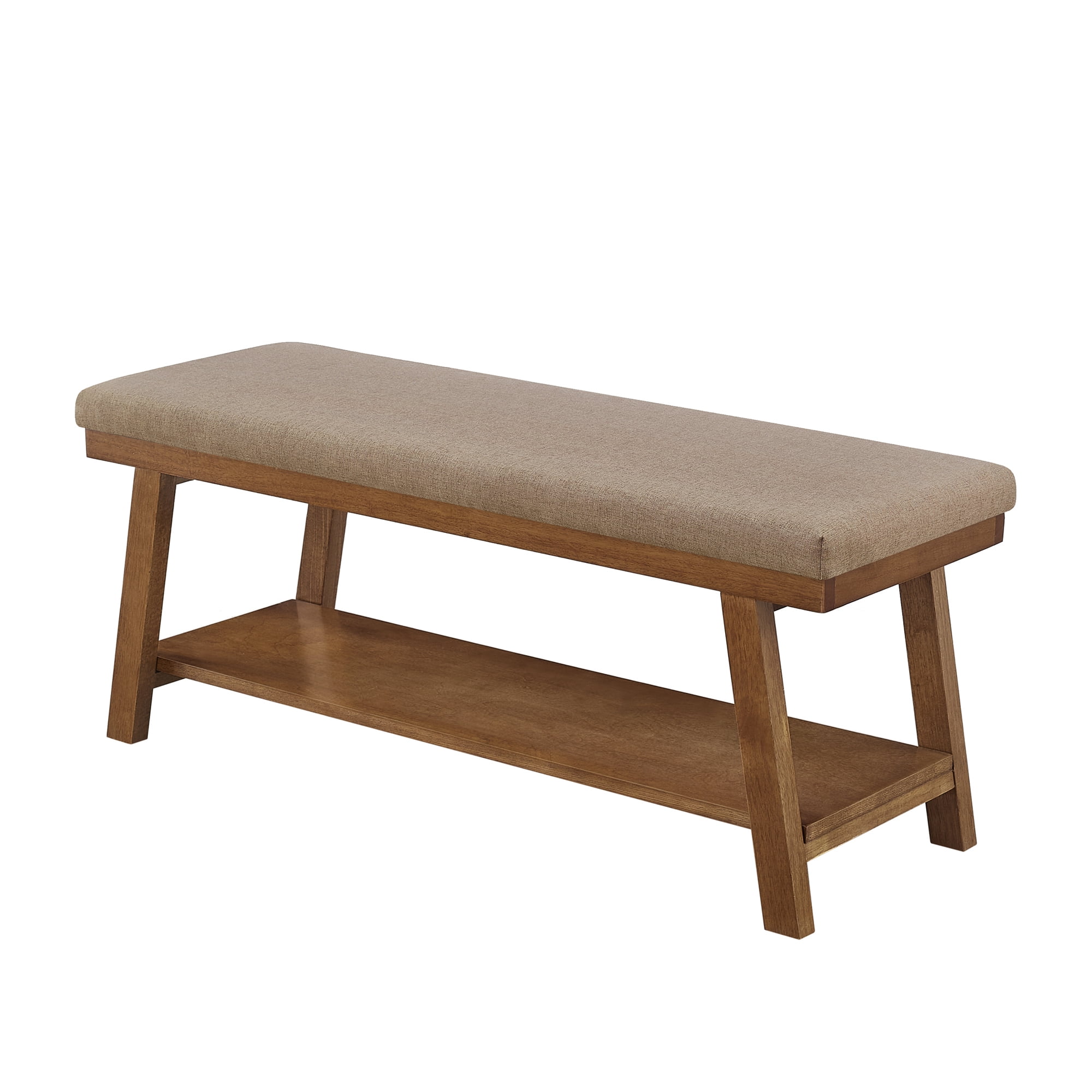 Leumius Upholstered Bench with Storage Shelf,Modern Linen Fabric with Cushioned Seat for Bedroom, Entryway, Living Room,350 lbs Capacity,Linen