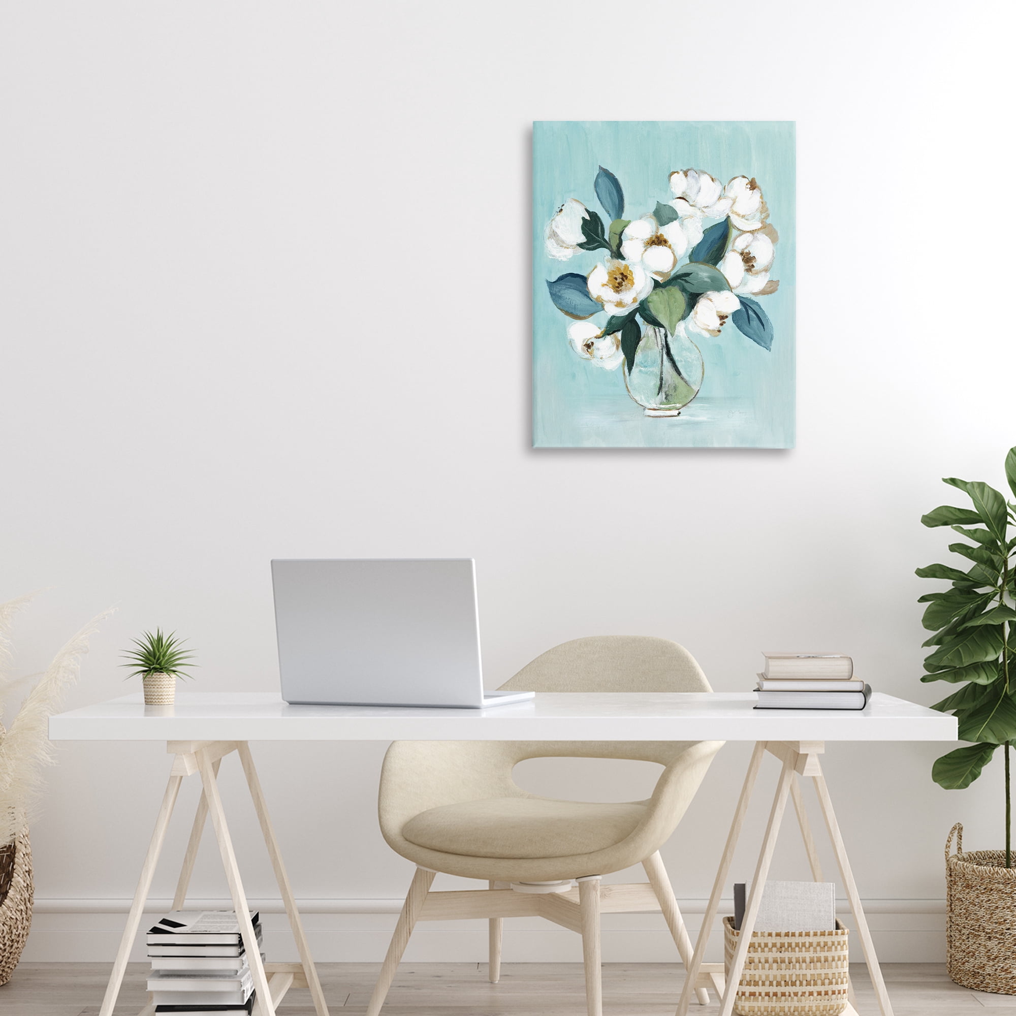 Stupell Industries Magnolia Arrangement over Blue Canvas Wall Art, design by Janet Tava