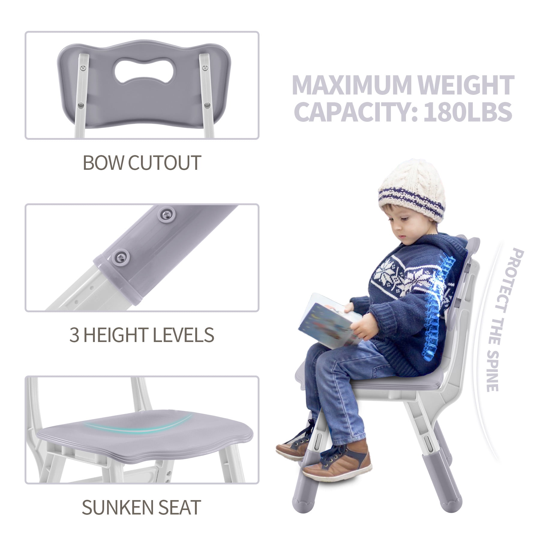 DOREROOM Toddler Table and Chairs Set for 4, 47.2''L x 23.6''W Kids Study Table and Chair Set, Height-Adjustable, Graffiti Desktop, Children Activity Table for Daycare, Classroom, Home