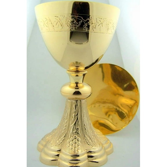 Grape & Wheat Church Chapel Gold Gild Priest Chalice & Paten Pastor Gift 8" Tall