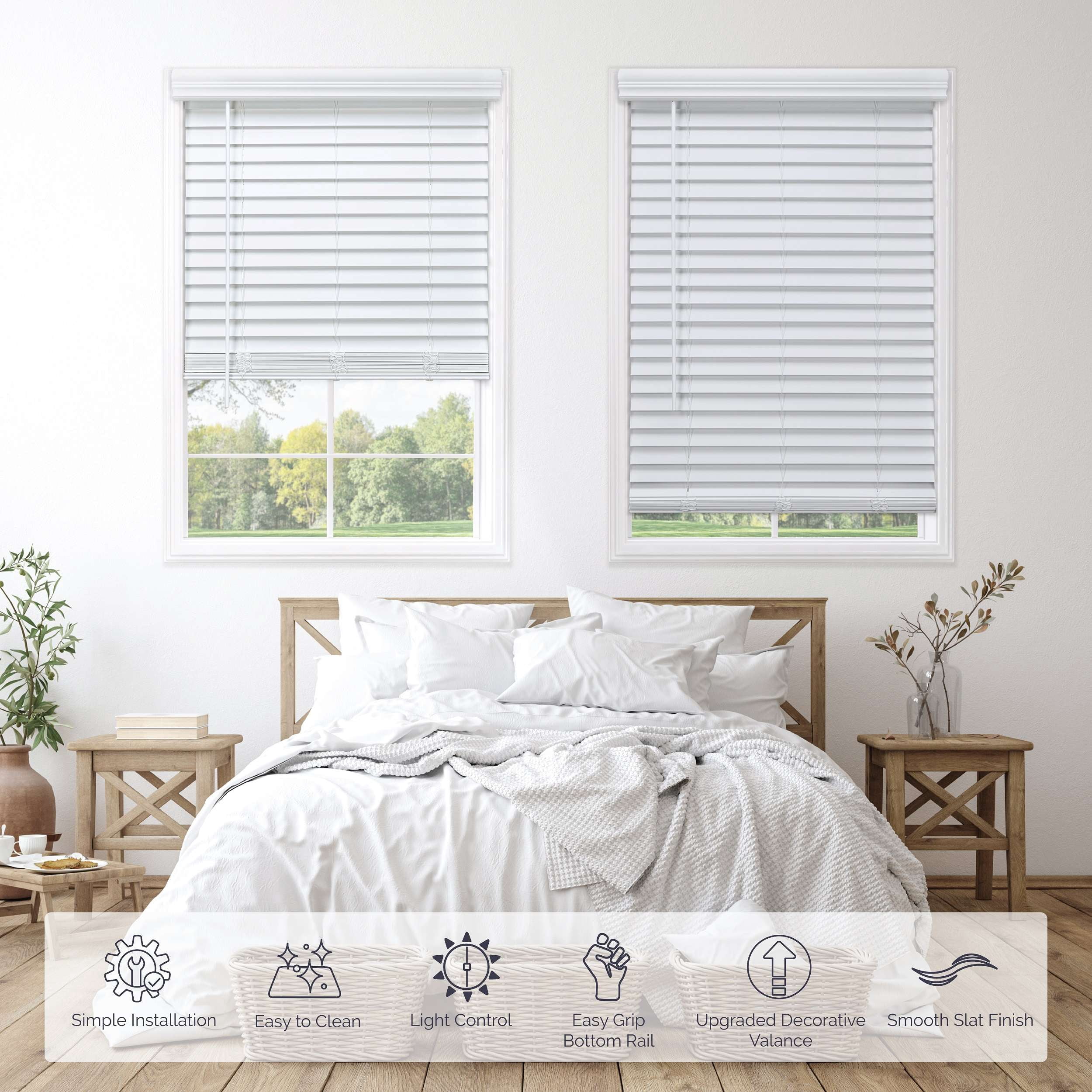 Linen Avenue Cordless 2" Faux Wood Blind White 34 W x 72 H, Partial Inside Mount (Arrives ½ Inch Narrower)