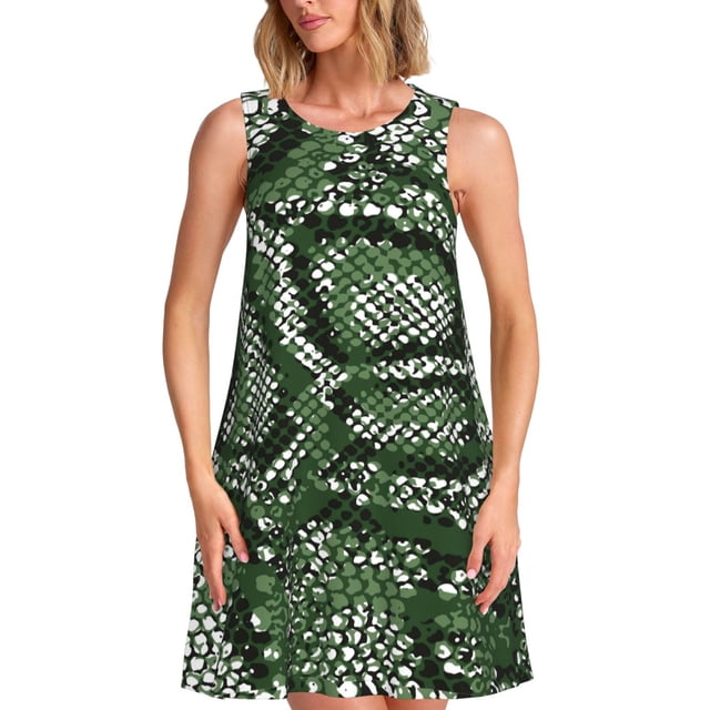 Disketp Green Snakeskin para Vestido sin Mangas para Mujeres, Vestidos de Verano para Mujeres, Casual y Holgado para la Playa