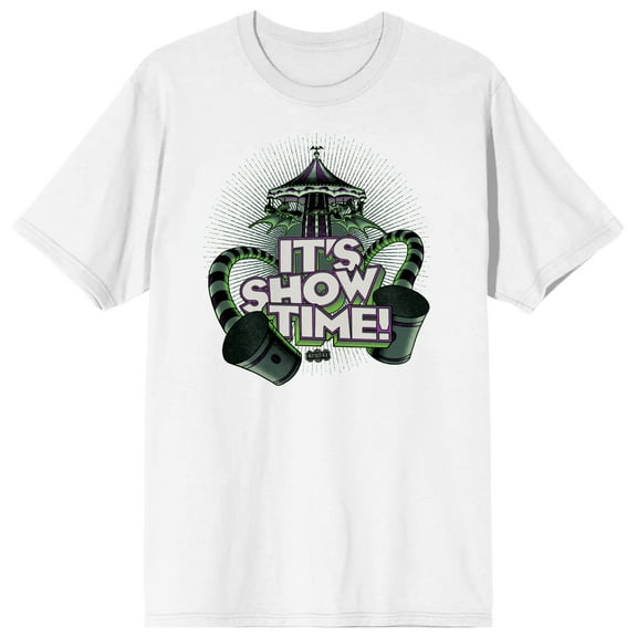Men's White Graphic Beetlejuice T-shirt, It's Showtime-M