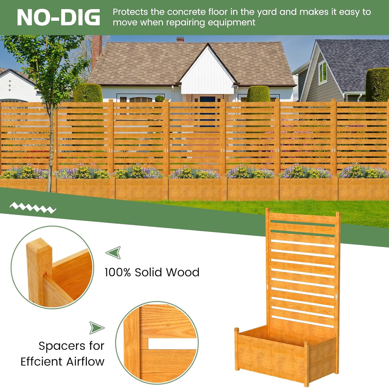 Outdoor Privacy Screen Privacy Fence Panels for Outside, 1 Panel 41"W X 73"H Wood Decorative Fence with Planter Box,Pool Equipment Enclosure, Patio Garden Fence Perfect to Enclose Trash Cans,AC Unit