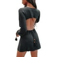 thumbnail image 3 of Franhais Female Knitted Dress, Solid Color/ Striped V-Neck Long Sleeve One-Piece for Summer Fall, S/M/L/XL, 3 of 9