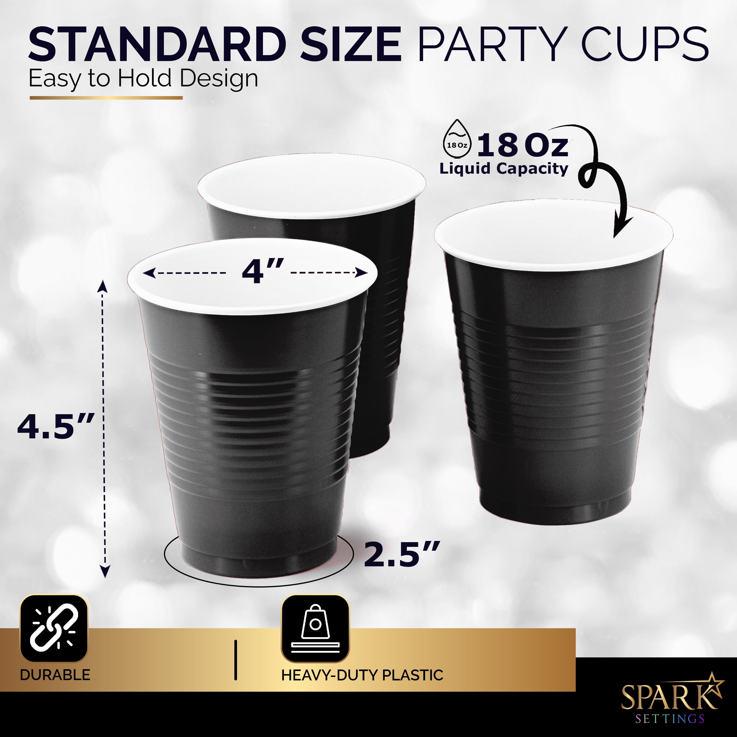 16oz Black Party Cups - 50pk
