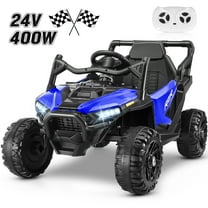 Funcid 24V Ride on Toys Ride on Cars with Remote Control, Electric Car for Kids, Power Car Wheels, UTV w/ 2*200W Motors, Bluetooth, Music, Lights, 3 Speeds, Battery Indicator, Blue