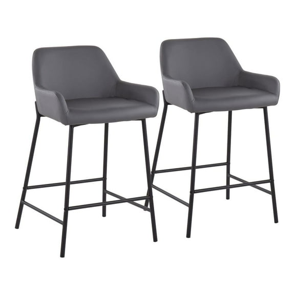 LumiSource Black Metal, Grey PU Daniella Fixed-Height Counter Stool - Set of 2