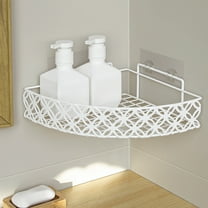 Bxaolu Corner Shower Caddy Wall Mounted Adhesive Mesh Metal Shower Shelf Corner No Drilling Bathroom Shower Organizer Storage Rack (1-Pack, White )