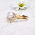 thumbnail image 3 of White Pearl Engagement Ring Set Yellow Gold Bridal Set Vintage Moonstone Diamond 2 Pcs Jewelry Set Unique Diamond Half Eternity Curved Band Gifts, 3 of 5