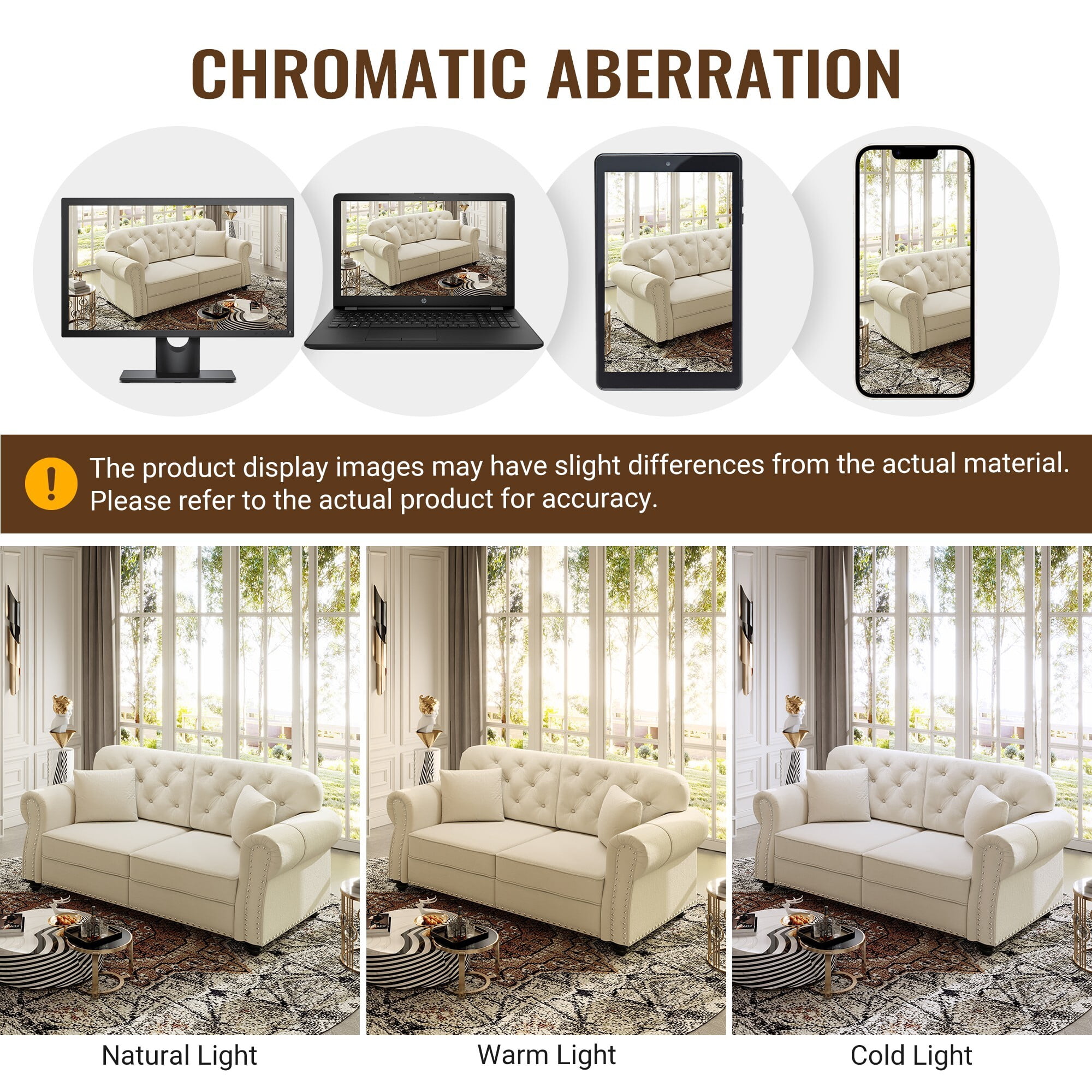 AENKYO 41.3" Chesterfield Velvet Accent Chair, Tufted Single Sofa with Nailhead Trim and Rolled Arms, Beige
